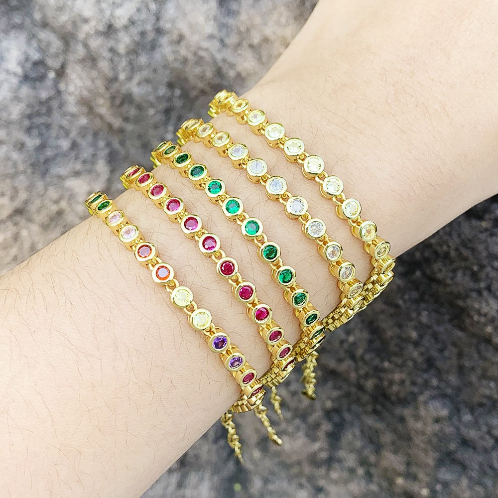 Minimalist Gold Plated Zircon Bracelet with Colorful Stones