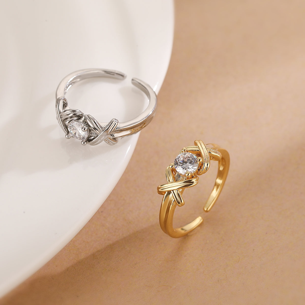 Simple Geometric 18k Gold Plated Zircon Open Ring