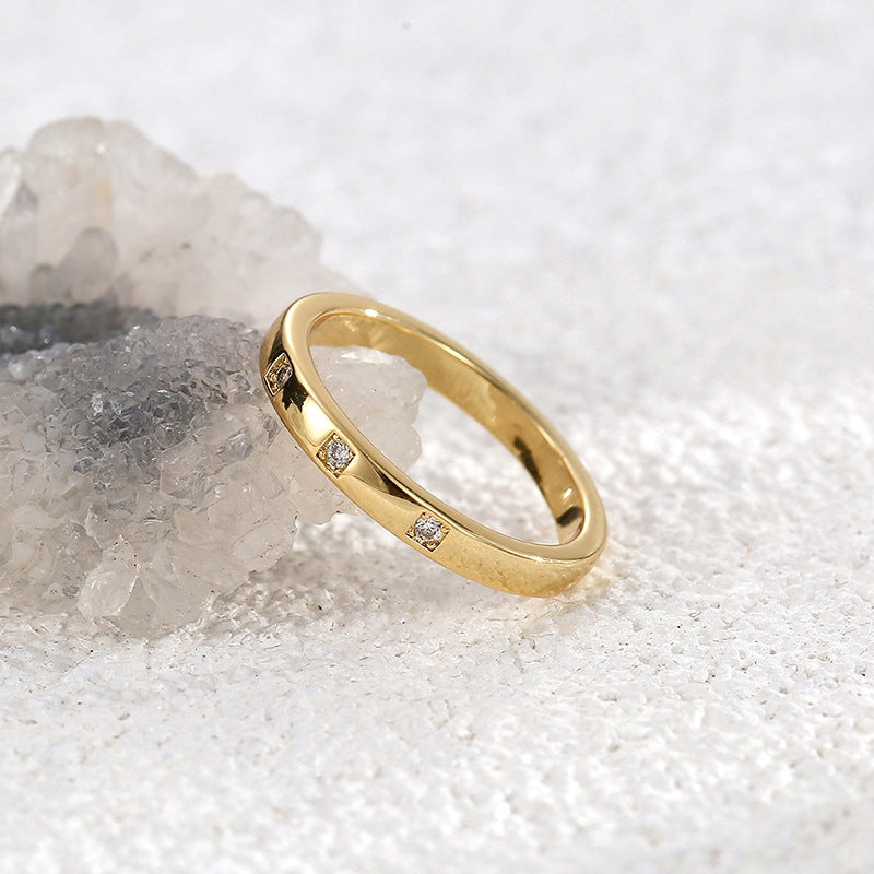 Minimalist 18k Gold Plated Triple Zircon Ring