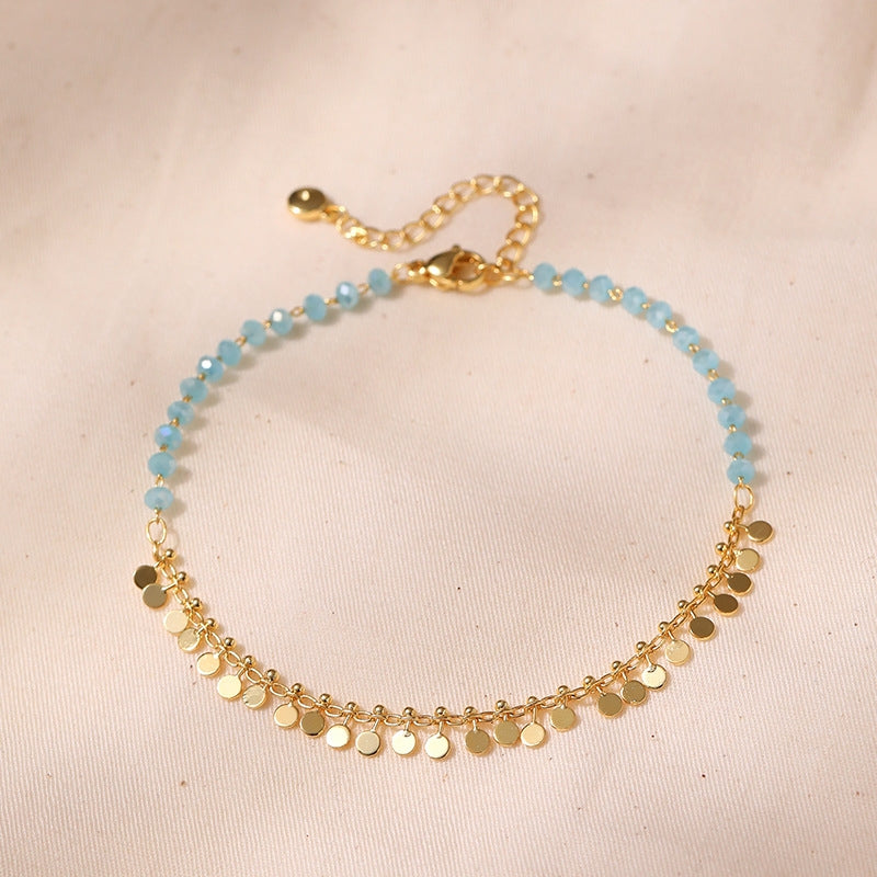 Elegant Crystal Tassel Gold-Plated Copper Anklet for Women