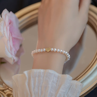 Simple Style Freshwater Pearl Bracelet with Sterling Silver Heart Pendant