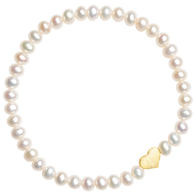 Simple Style Freshwater Pearl Bracelet with Sterling Silver Heart Pendant