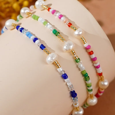 Simple Style Freshwater Pearl and Colorful Bead Bracelet for Women