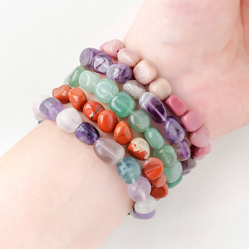 Simple Round Natural Stone Crystal Beaded Bracelet for Women