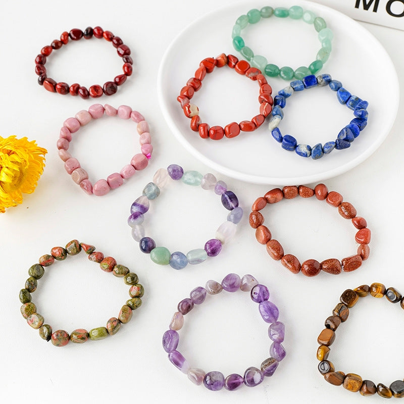 Simple Round Natural Stone Crystal Beaded Bracelet for Women