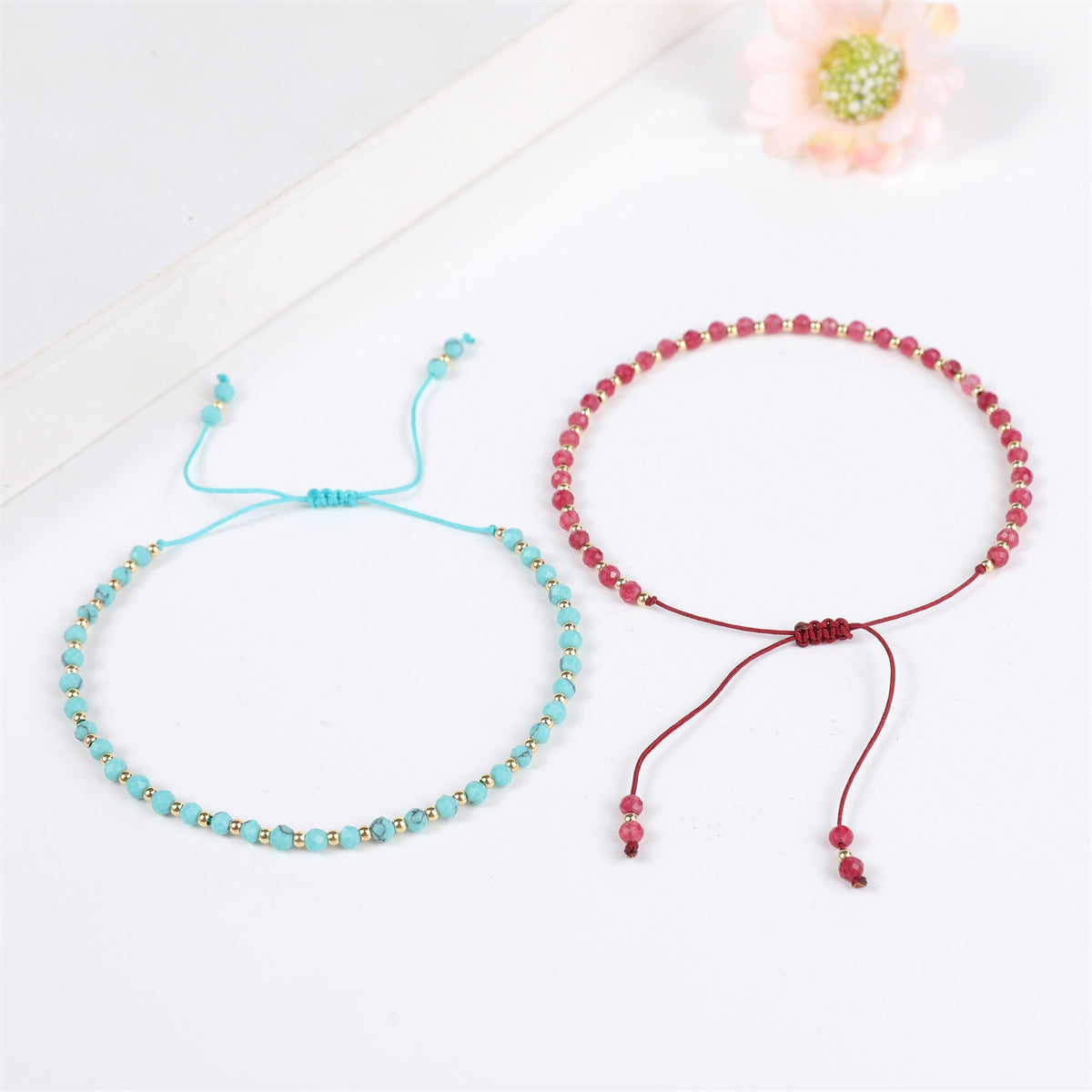 Simple Style Adjustable Natural Stone Beaded Knitting Bracelets