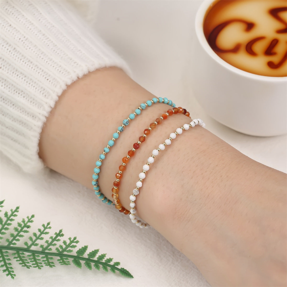 Simple Style Adjustable Natural Stone Beaded Knitting Bracelets