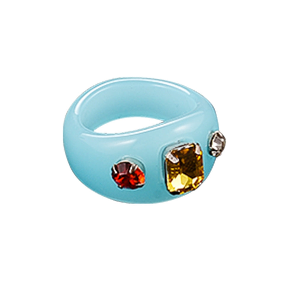 Simple Style Zircon Resin Jelly Color Ring with Three Stones