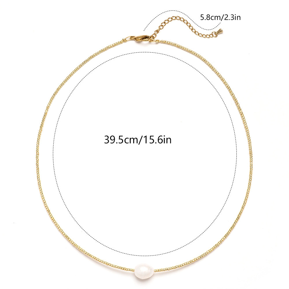 Simple Style Freshwater Pearl and Gold Seed Bead Women's Necklace