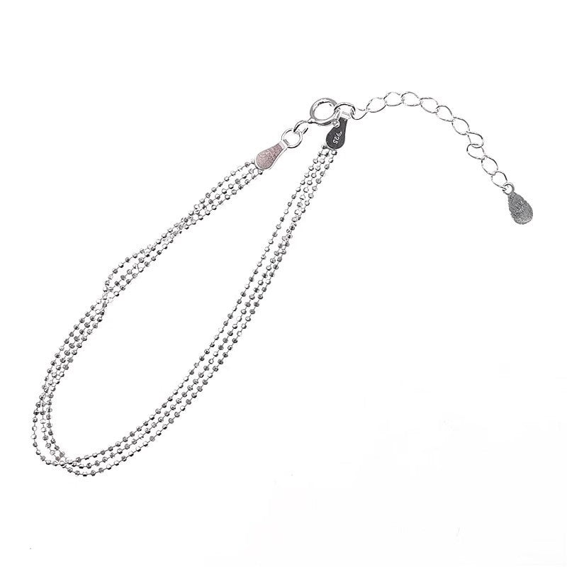 S925 Sterling Silver Multi-Layer Beaded Bracelet with Polished Round and Sparkling Car Flower Design