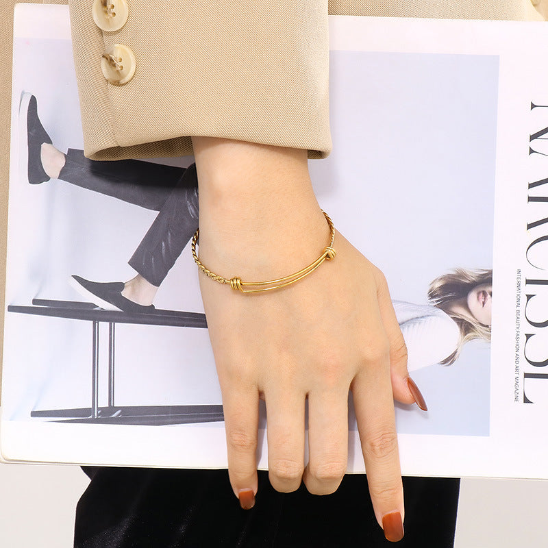 Stainless Steel Adjustable Twist Bangle Bracelet