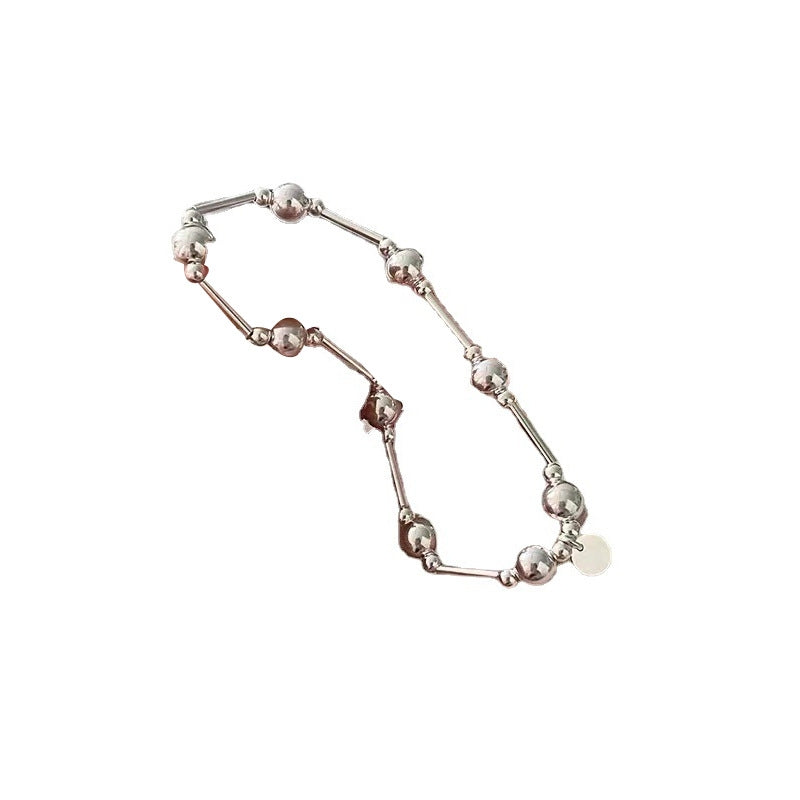 Minimalist Sterling Silver Beaded Bracelet - S925 Spring Rope Design