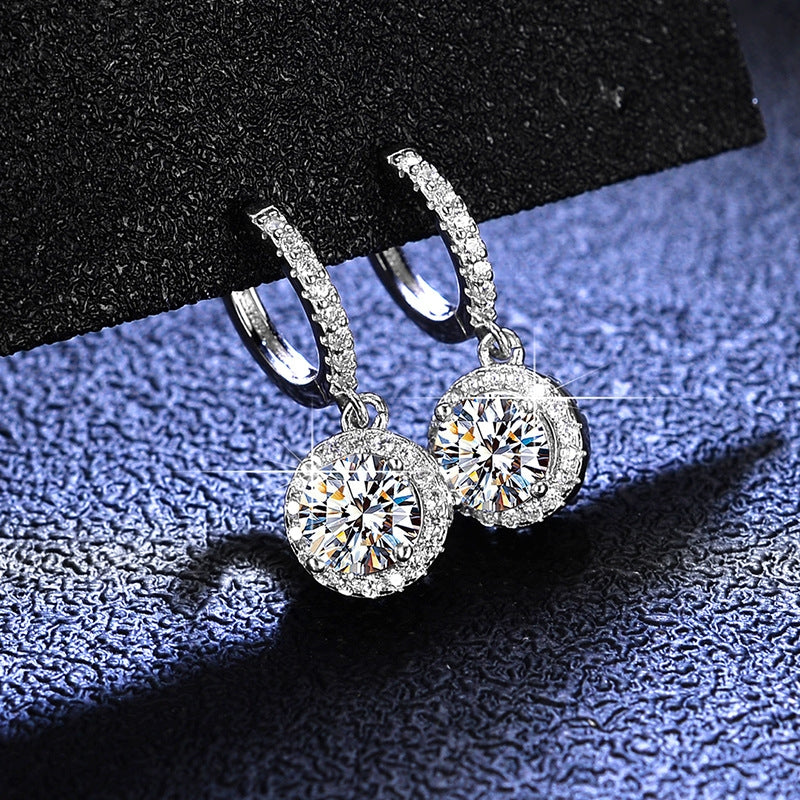 Simple Round Sterling Silver Moissanite Zircon Drop Earrings