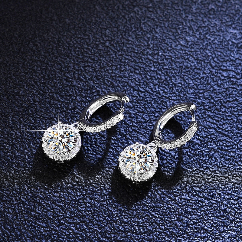 Simple Round Sterling Silver Moissanite Zircon Drop Earrings