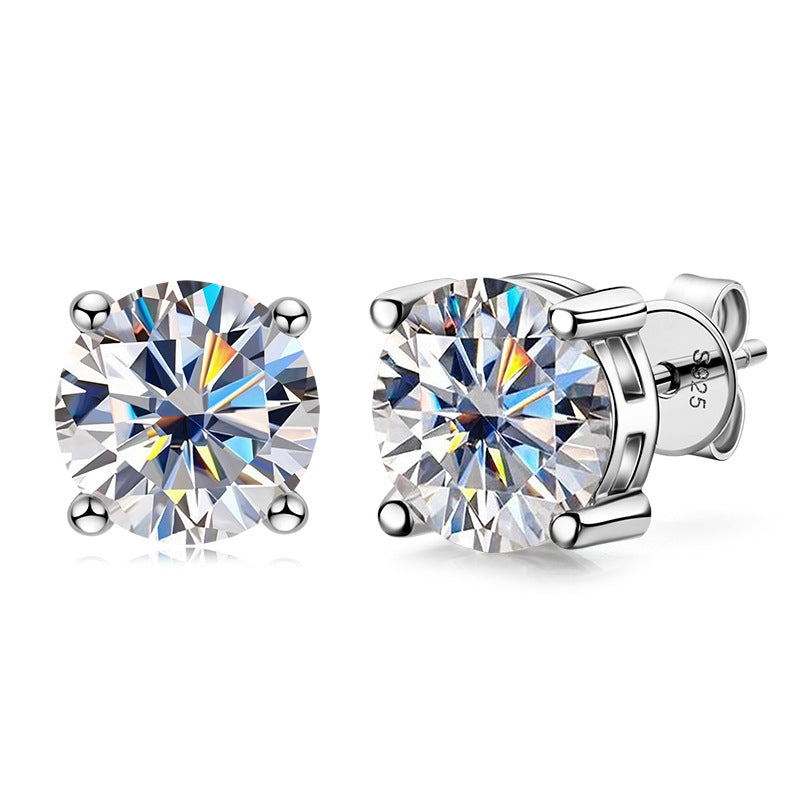 Simple Style 2 Carat Moissanite Sterling Silver 18K Gold Plated Stud Earrings