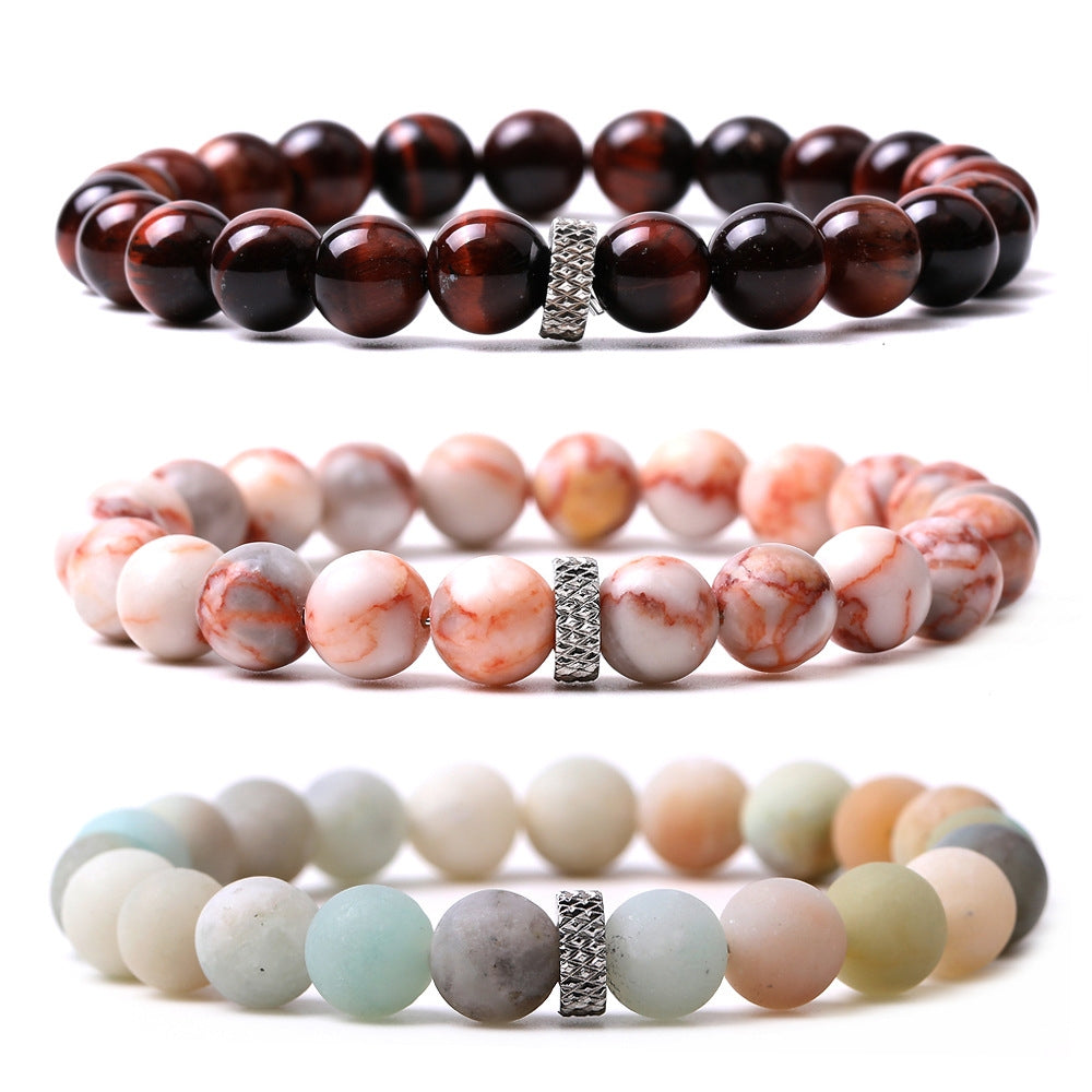 Tiger Eye & White Pine Matte Black Agate Beaded Bracelet Set