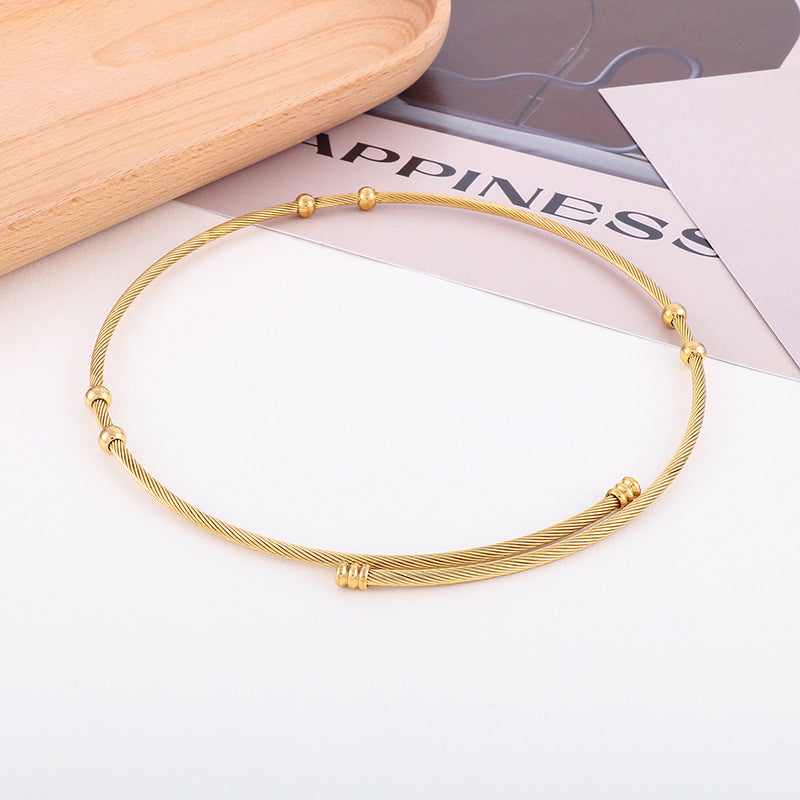 "Minimalist Titanium Steel Open Wire Bead Choker Necklace for Women"