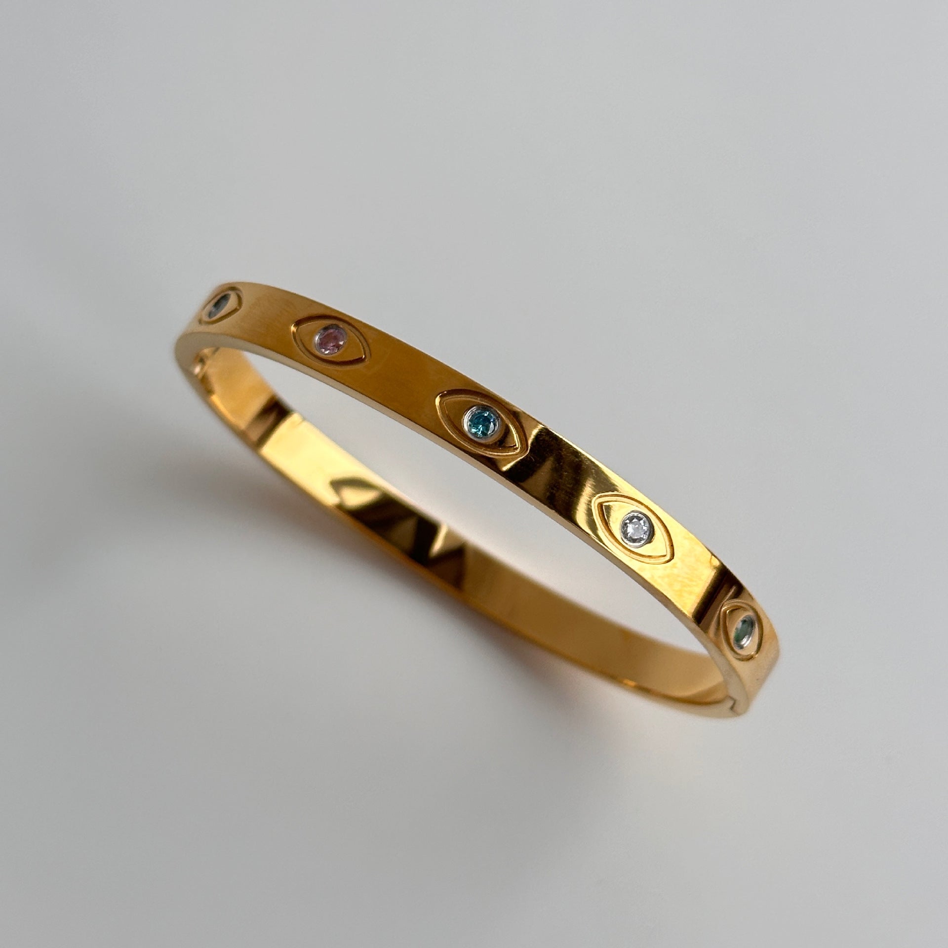 18k Gold Plated Titanium Steel Zircon Bangle and All-Seeing Eye Bracelet