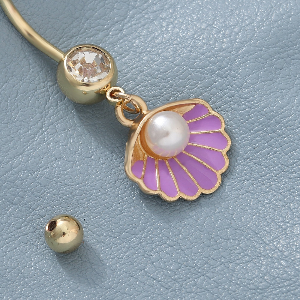 Simple Shell Scallop Pearl Belly Ring with Zirconia Inlay