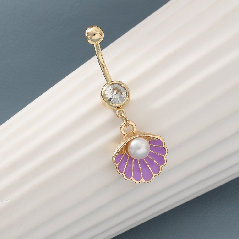 Simple Shell Scallop Pearl Belly Ring with Zirconia Inlay