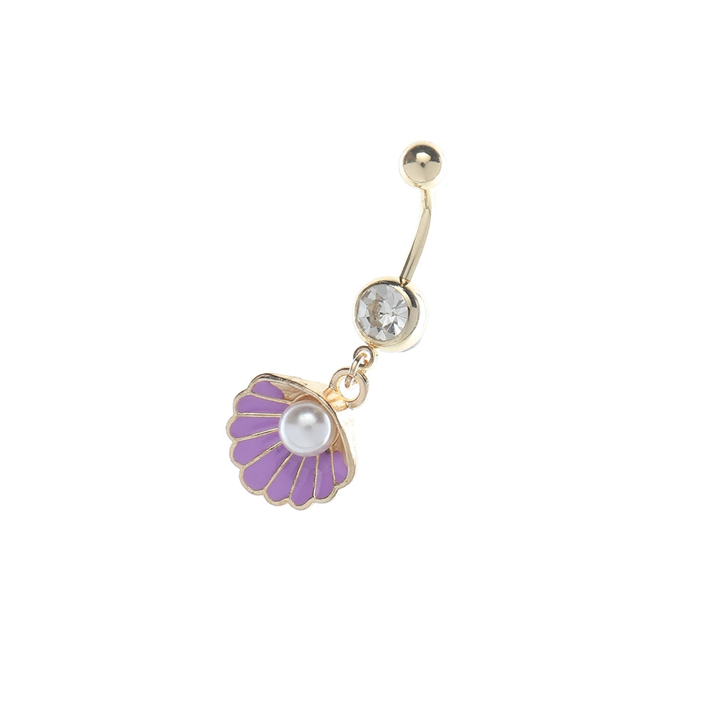 Simple Shell Scallop Pearl Belly Ring with Zirconia Inlay