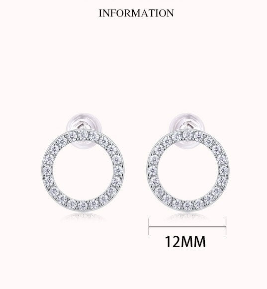 Simple Style Moissanite Circle Sterling Silver 18k Gold Plated Stud Earrings