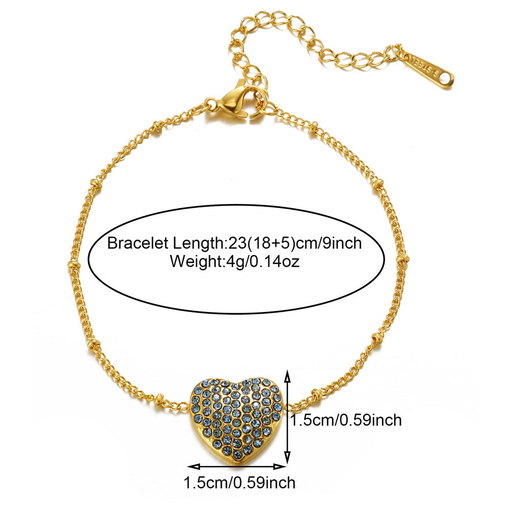 18K Gold Plated Stainless Steel Heart & Diamond Love Bracelets Set for Women