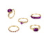 Simple Style Rhinestone Alloy Ring Set - 5 Pieces Vintage Inspired Purple Rings