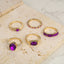 Simple Style Rhinestone Alloy Ring Set - 5 Pieces Vintage Inspired Purple Rings