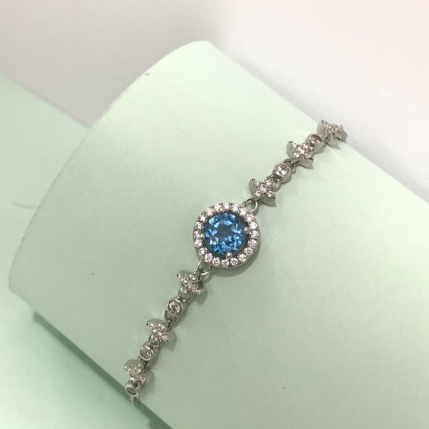 Simple Style Sterling Silver Moissanite Star and Blue Topaz Bracelet