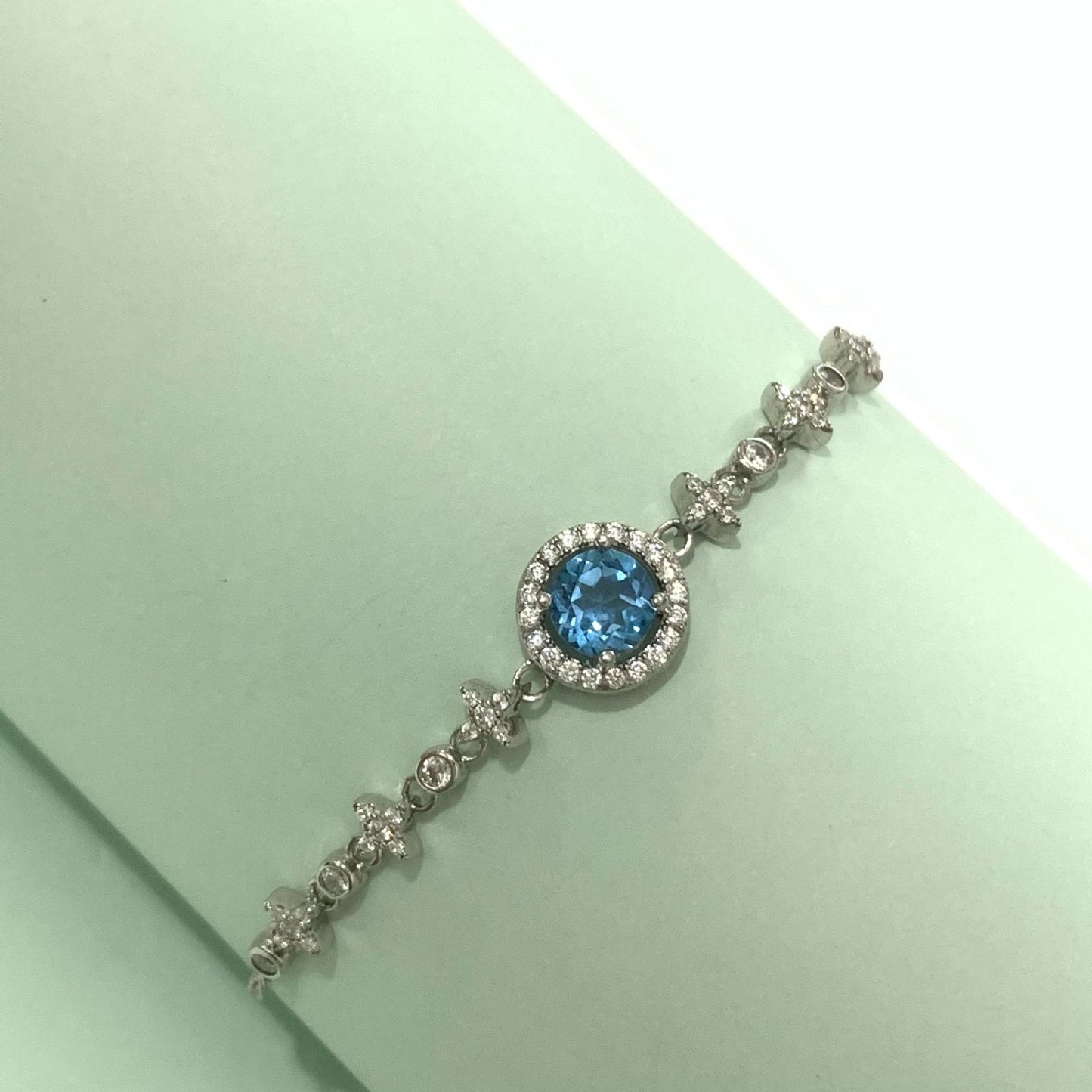 Simple Style Sterling Silver Moissanite Star and Blue Topaz Bracelet