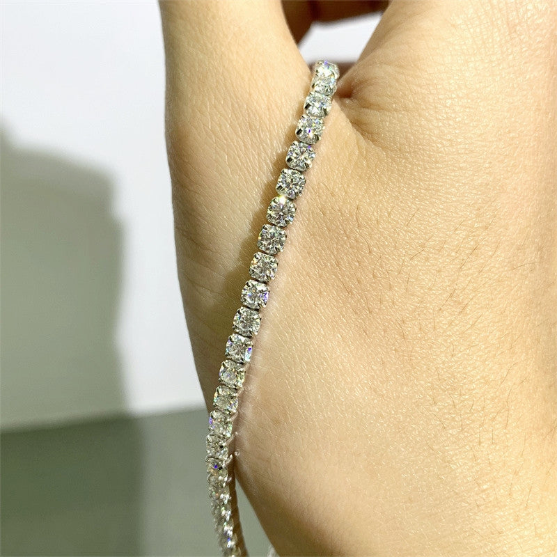 Simple Style Shiny Square Sterling Silver Moissanite Tennis Bracelet