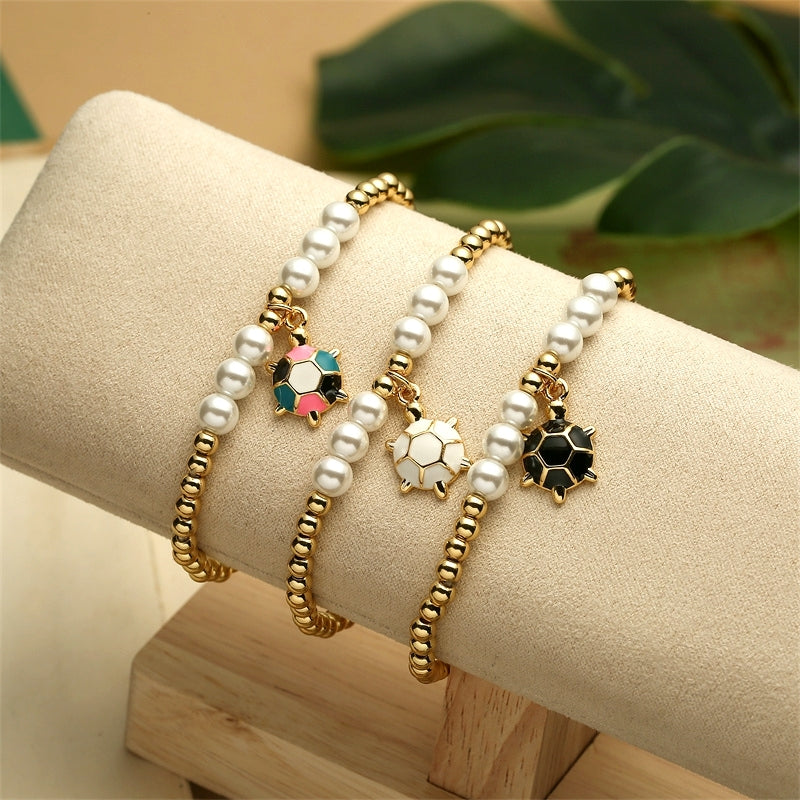 Simple Style Tortoise Imitation Pearl Copper Beach Bracelet Set