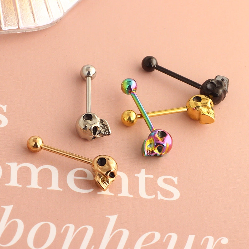 Simple Skull 3D Stainless Steel Tongue Ring Piercing Jewelry - 14G, 5 Colors Available