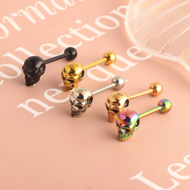 Simple Skull 3D Stainless Steel Tongue Ring Piercing Jewelry - 14G, 5 Colors Available