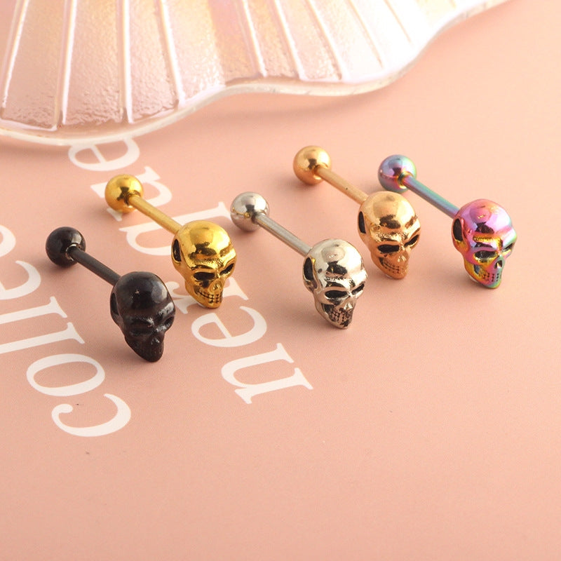 Simple Skull 3D Stainless Steel Tongue Ring Piercing Jewelry - 14G, 5 Colors Available