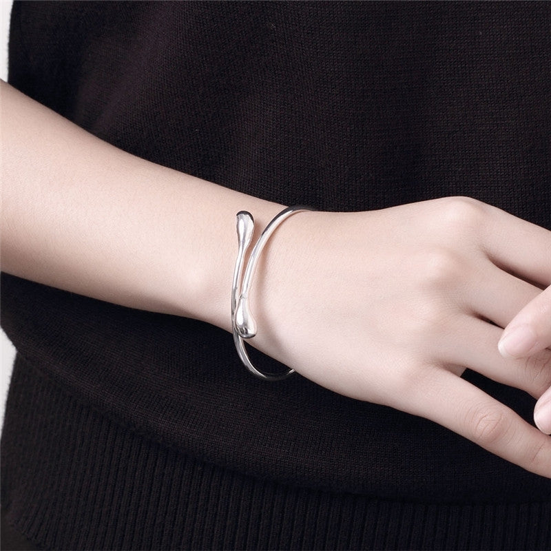 Simple Style Snake Alloy Open Cuff Bangle with Waterdrop Design