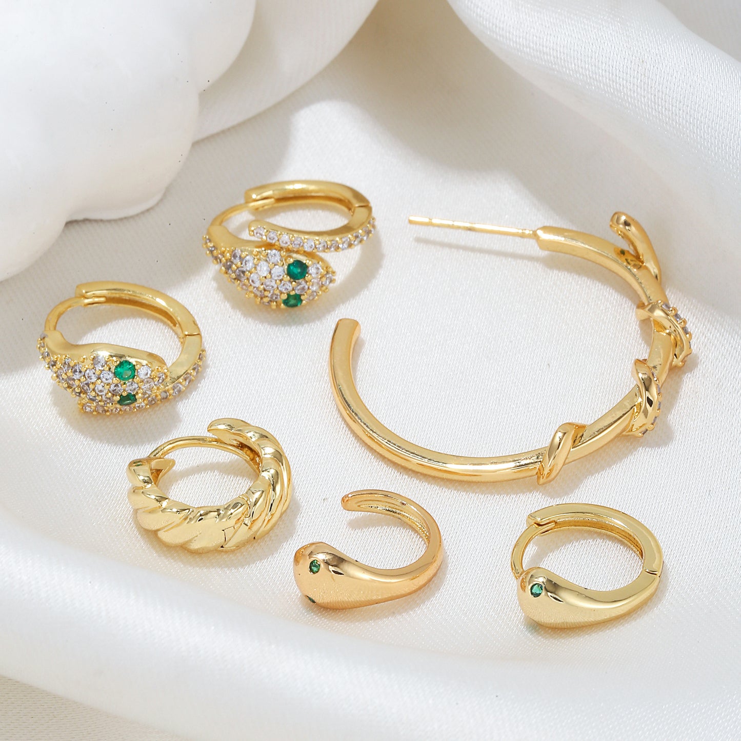 Snake Design Zircon Hoop Earrings - Light Luxury Trendy Style for Women