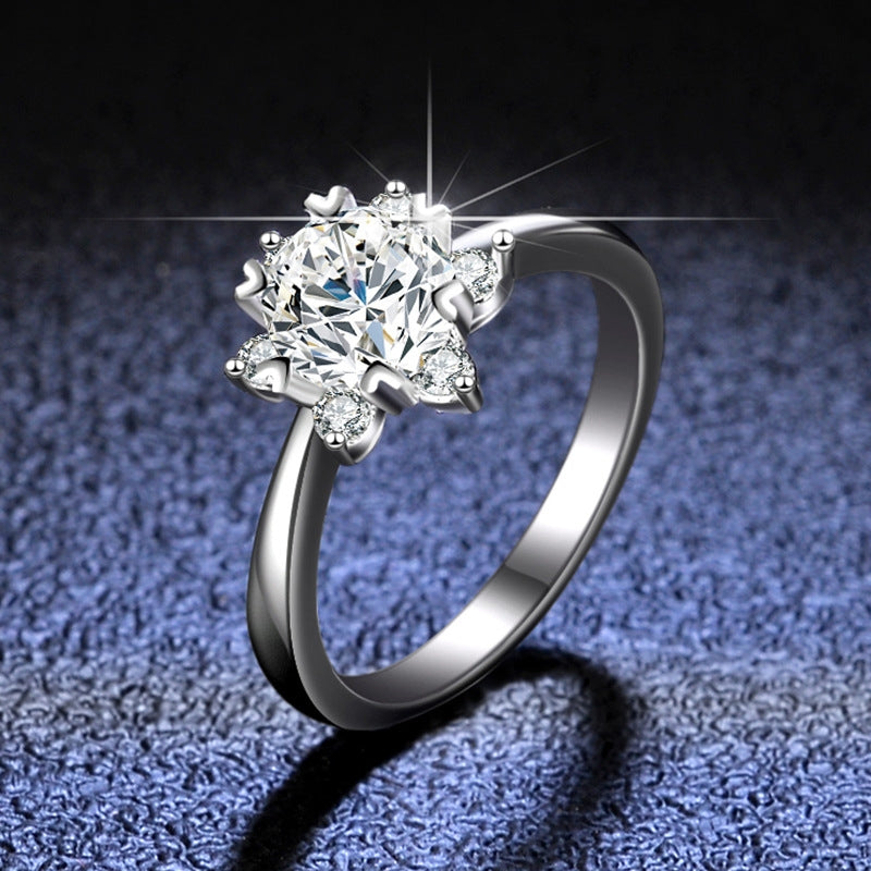 Simple Snowflake Moissanite Zircon Sterling Silver Ring