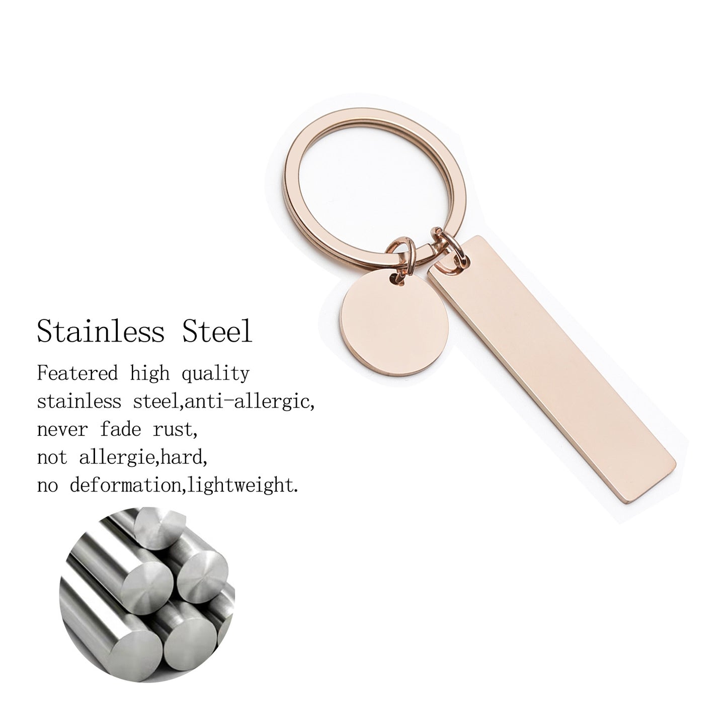 Simple Style Solid Color Stainless Steel Customizable Pendant Keychain