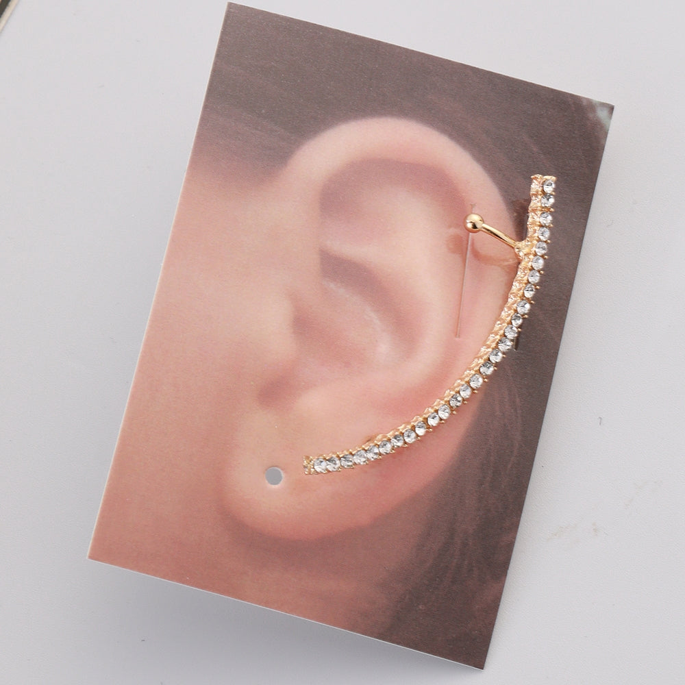 Simple Alloy Rhinestone Crescent Ear Cuffs and Studs for Women