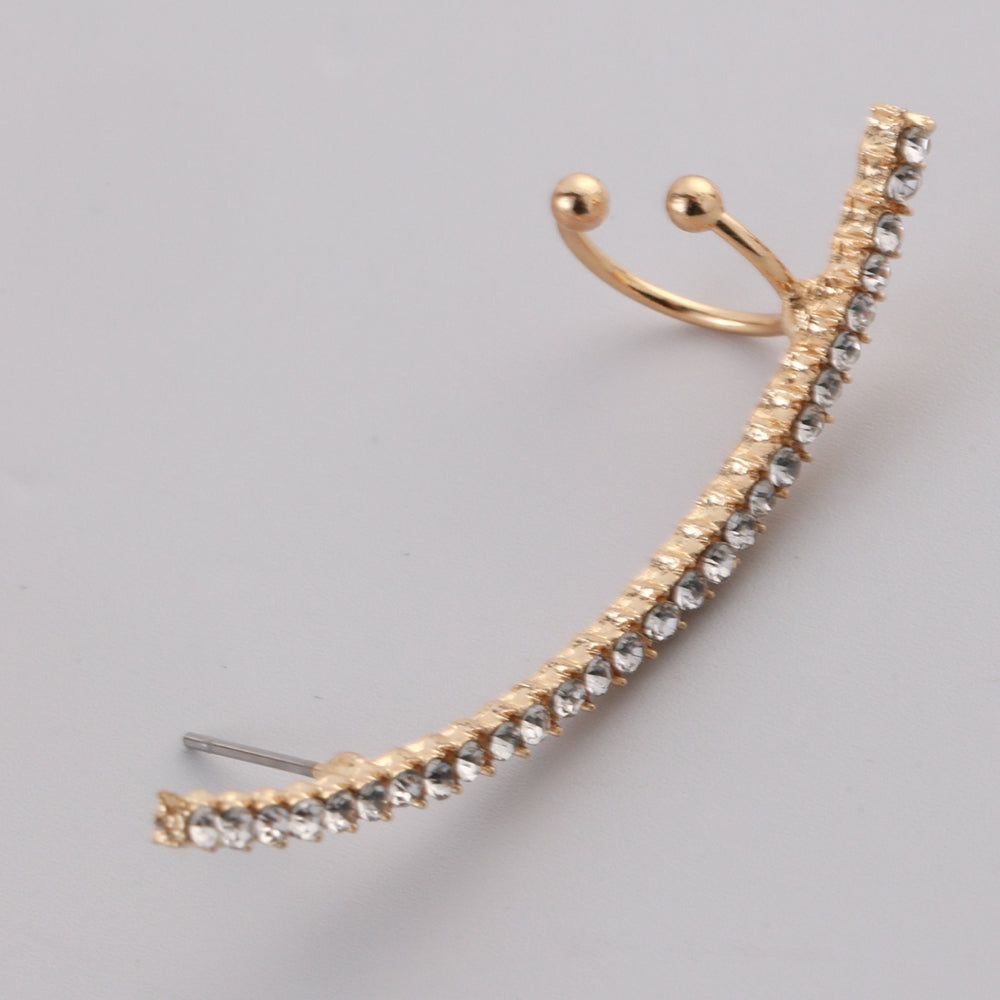 Simple Alloy Rhinestone Crescent Ear Cuffs and Studs for Women