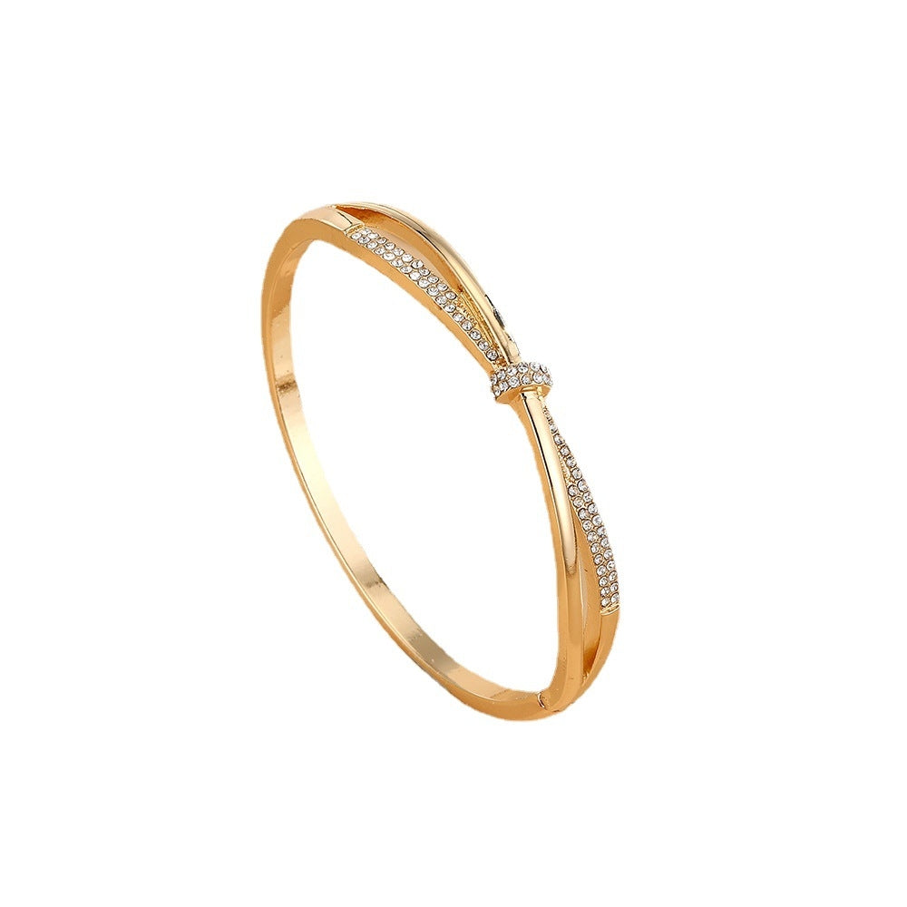 Simple Style Gold Zircon Inlay Women's Crossover Bangle Bracelet
