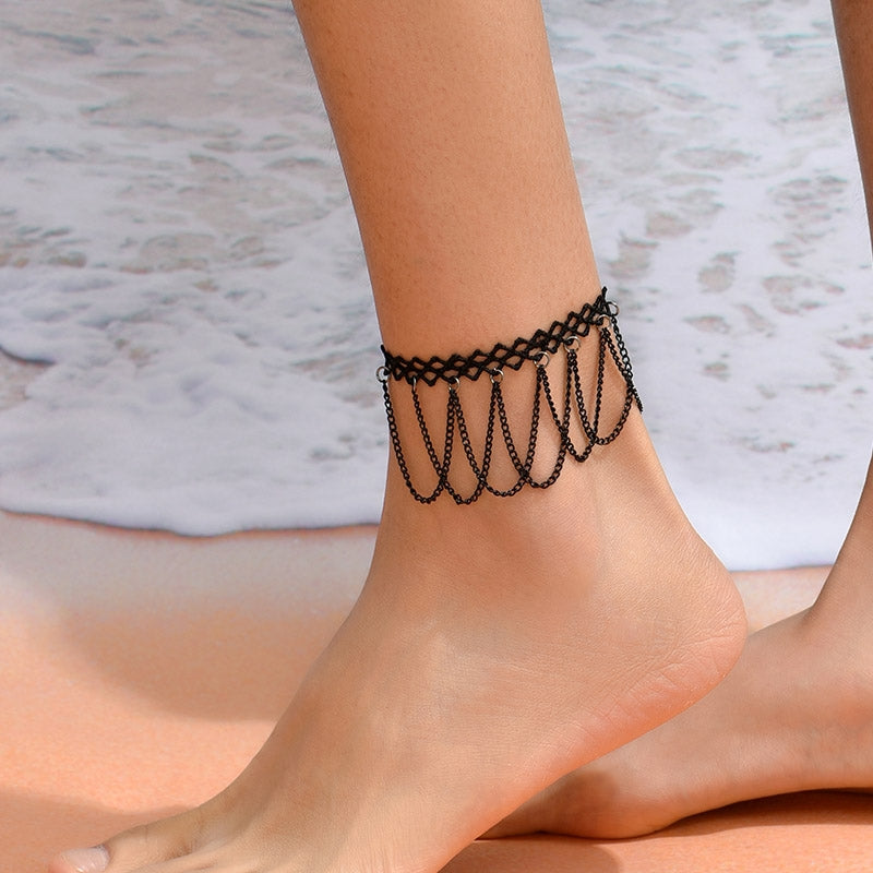 Simple Style Multi-Layer Lace Chain Anklet for Women