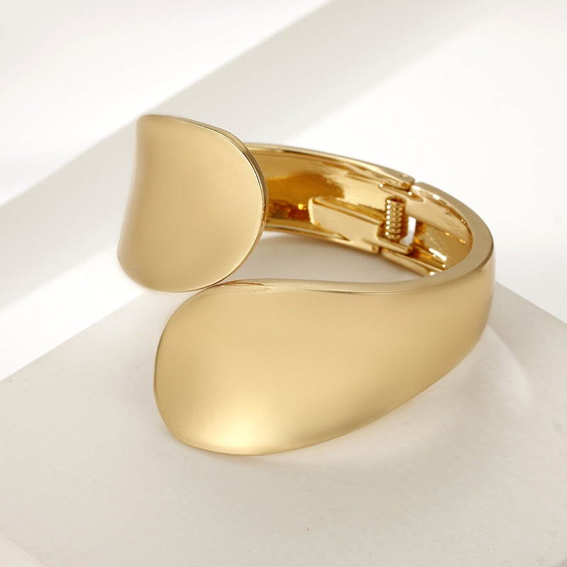 Simple Solid Color Alloy Plated Wide Bangle Bracelet for Women