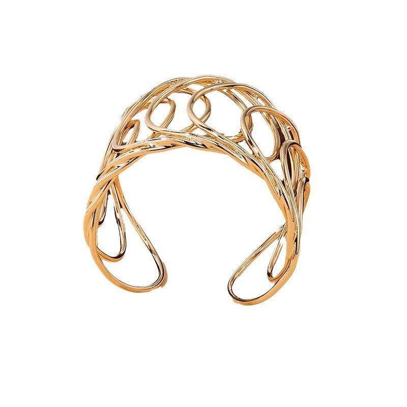 Simple Geometric Hollow Mesh Wide Bangle Bracelet