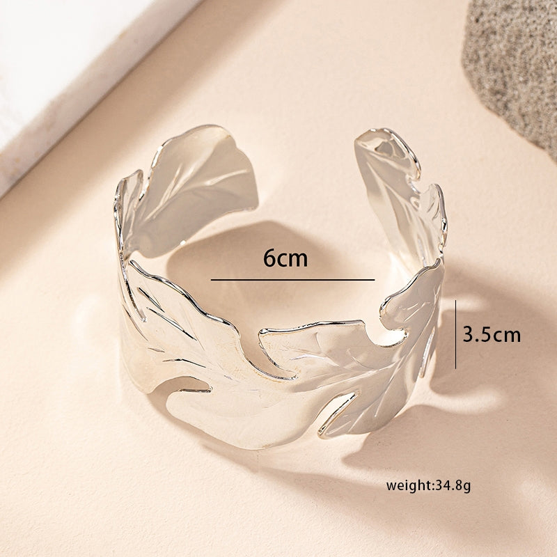 Simple Solid Color Alloy Leaf Design Open Cuff Bangle