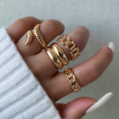 Simple Style Solid Color Alloy Snake Open Rings Set for Women