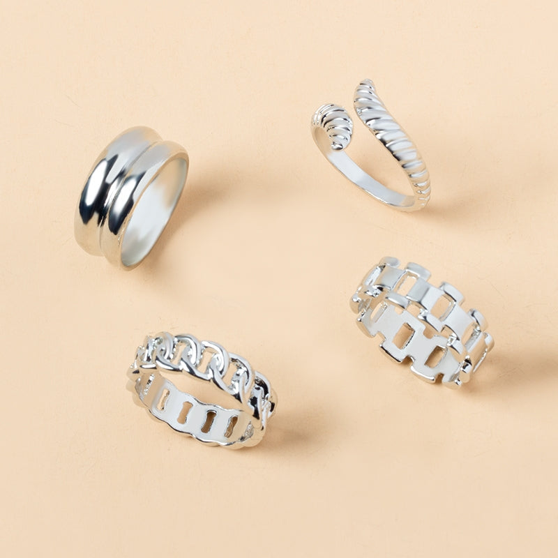 Simple Style Solid Color Alloy Snake Open Rings Set for Women