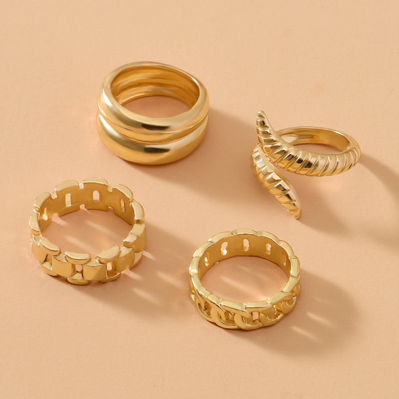 Simple Style Solid Color Alloy Snake Open Rings Set for Women